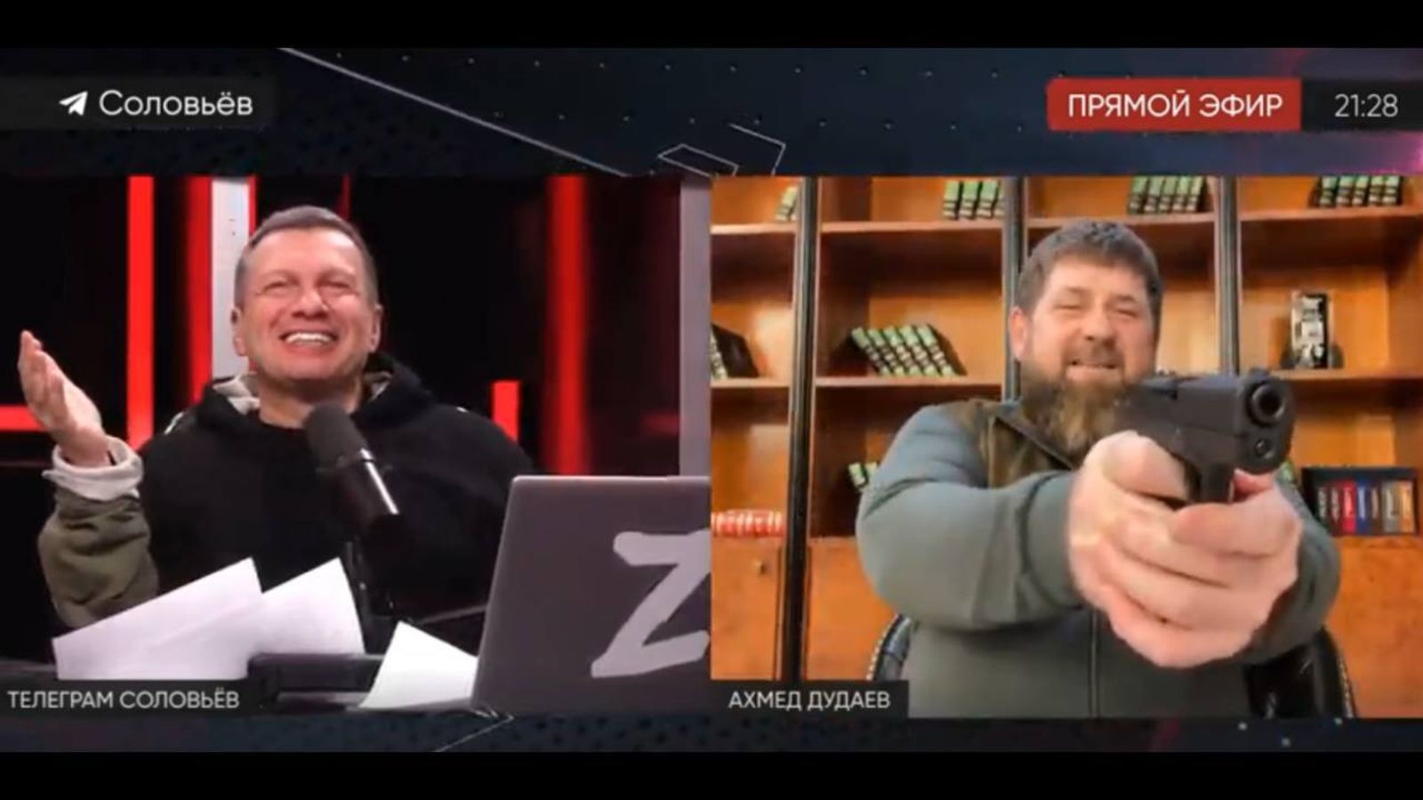 Владимир Соловьёв и Рамзан Кадыров — одни из главных идеологов Z-символики / Скриншот стрима в телеграм-канале «Соловьёв»