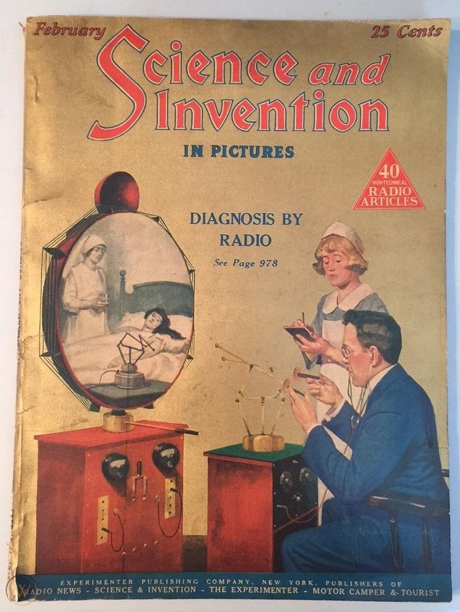 Обложка журнала Science and Invention с заголовком «Диагностика по радио», 1925