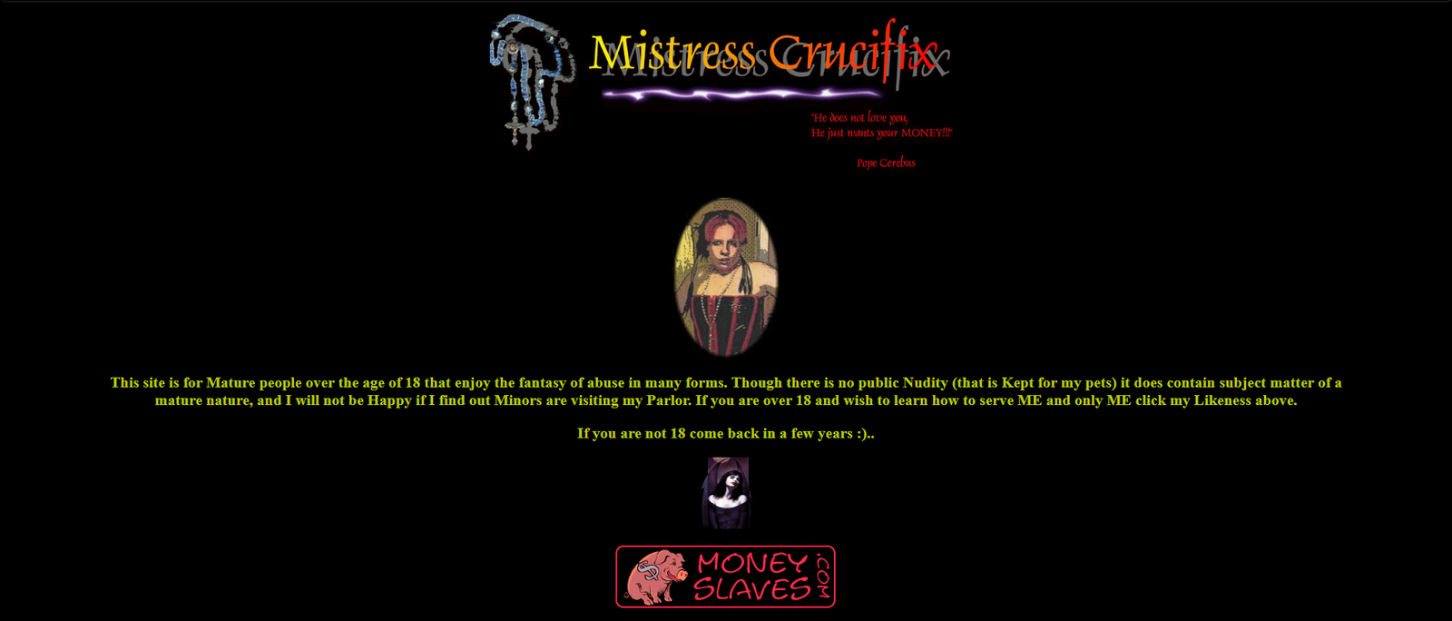 Готишный вайб Mistress Crucifix из 2002 года.