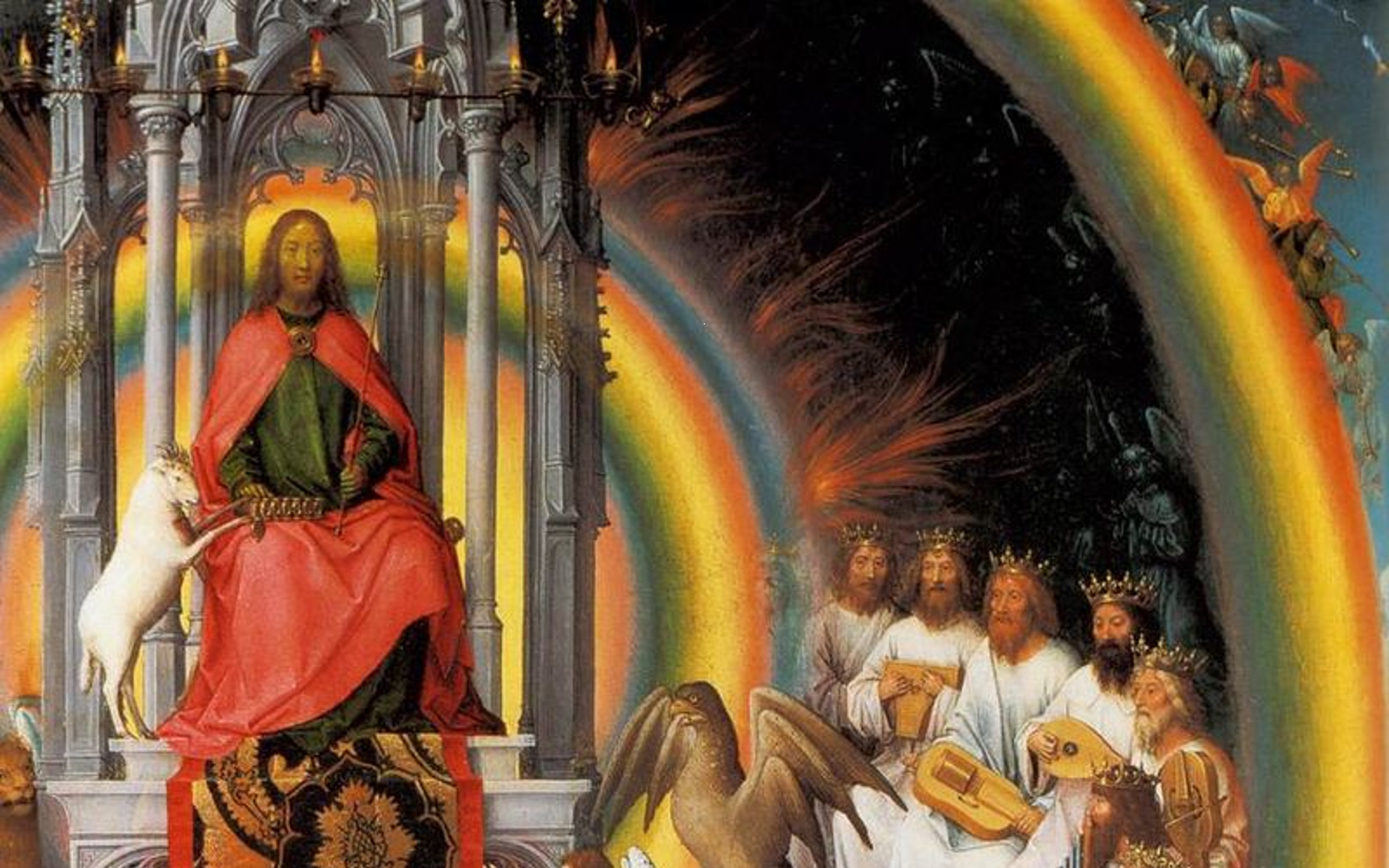 Ганс Мемлинг. Фрагмент триптиха святого Иоанна Крестителя и святого Иоанна Богослова. / Источник: wikipedia.org / Радуга священная: как «запрещенный» символ использовался в христианском искусстве — Discours.io