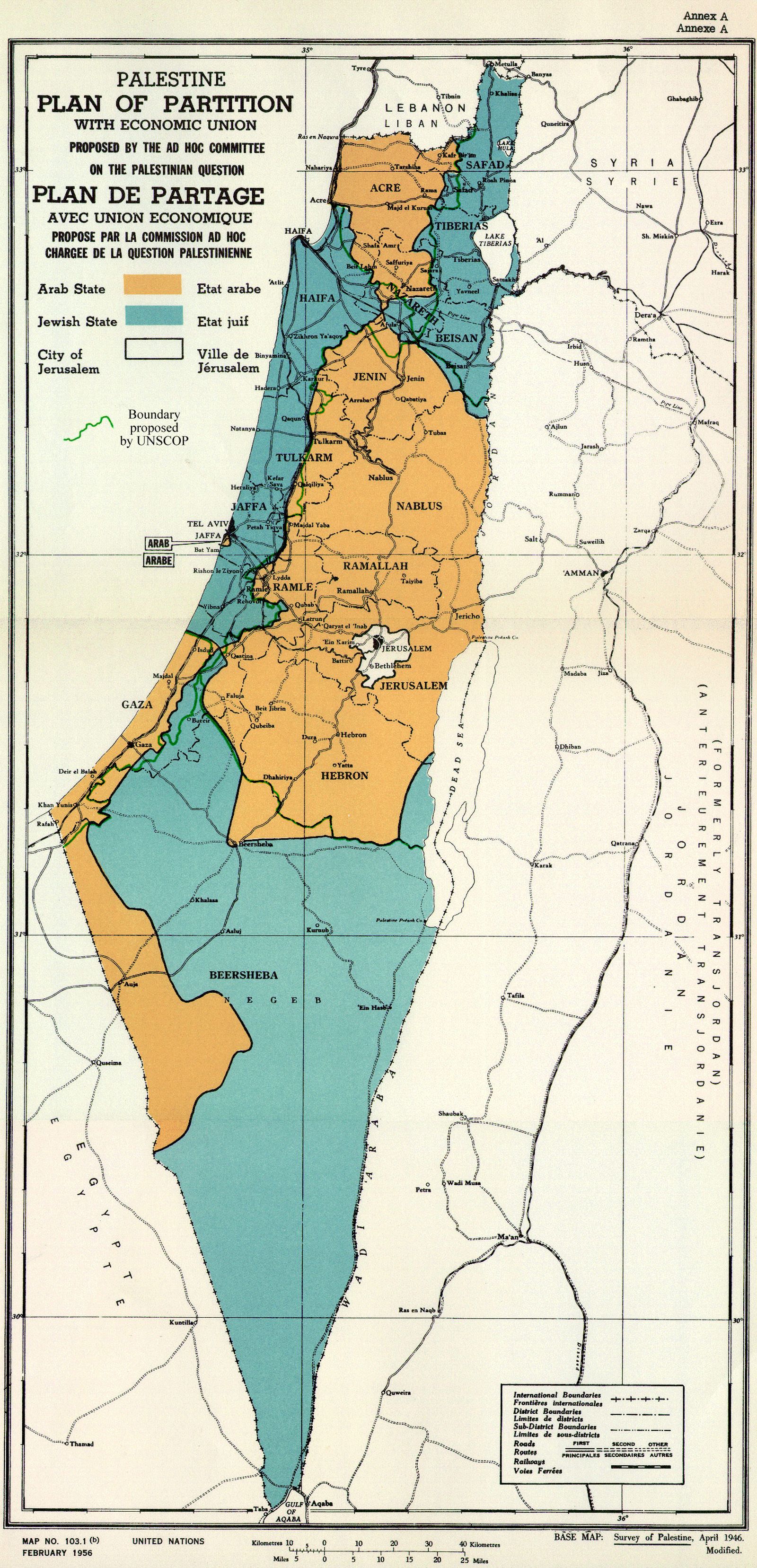 План ООН по разделу Палестины, 1947 год. Источник: Wikimedia Commons План ООН по разделу Палестины, 1947 год. Источник: Wikimedia Commons