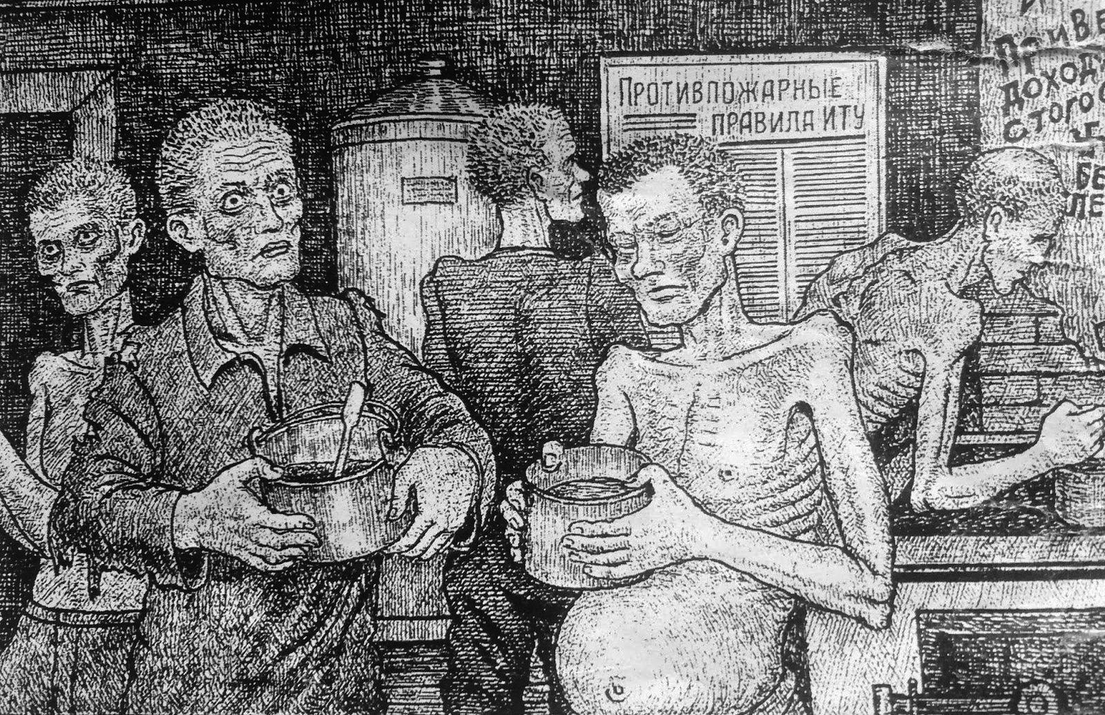 Рисунок Данцига Балдаева, художника, полковника милиции, работавшего тюремным надзирателем — из архива его рисунков об ужасах ГУЛАГа, созданных в конце 1980-х годов на основе собранного фольклора Рисунок Данцига Балдаева, художника, полковника милиции, работавшего тюремным надзирателем — из архива его рисунков об ужасах ГУЛАГа, созданных в конце 1980-х годов на основе собранного фольклора