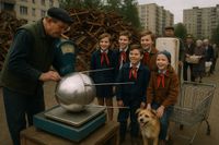 Архетипы памяти. Проект о жизни в СССР глазами искусственного интеллекта, Пионеры сдают спутник в металлолом — миниатюра