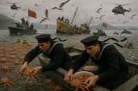 Архетипы памяти. Проект о жизни в СССР глазами искусственного интеллекта, Моряки - тихоокеанцы спасают крабов, которых японские браконьеры, пойманные с поличным, выбрасывают за борт — миниатюра