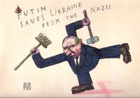 Политические карикатуры «мальчика Алеши»: путинская божья матерь, вампир-Пригожин, похоронный танец лебедей и Родина-дед,  — миниатюра