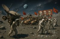Архетипы памяти. Проект о жизни в СССР глазами искусственного интеллекта, Всесоюзный ленинский коммунистический субботник. Советские космонавты убирают космический мусор — миниатюра