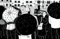 «В городе есть масочный режим, но нет запрета выходить из дома. Выходить некуда». 2020 год в иллюстрациях, Дождливая зима — миниатюра