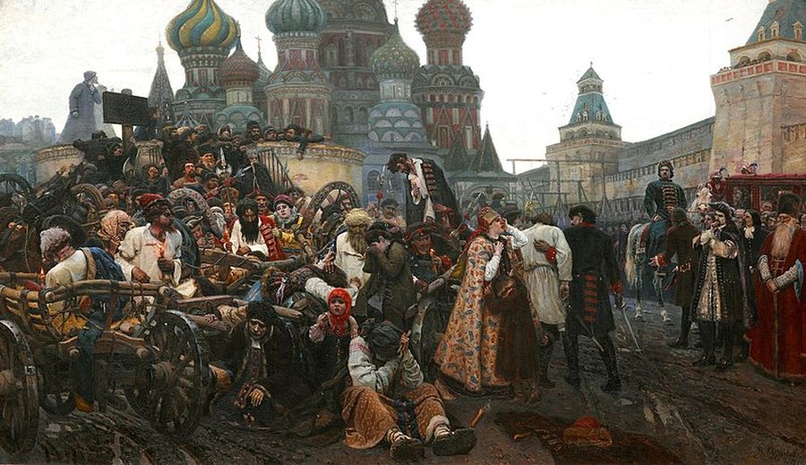 «Утро стрелецкой казни». Политика Петра I встречала сопротивление разных слоёв общества. Одними из недовольных были стрельцы, поднявшие бунт против царя. Пётр жестоко подавил мятеж, а пятерым бунтовщикам отрубил головы собственными руками / Василий Суриков, 1881 / «Правление в России есть самовластие, ограниченное удавкою»: как Пётр I определил государственную политику на 150 лет — Discours.io
