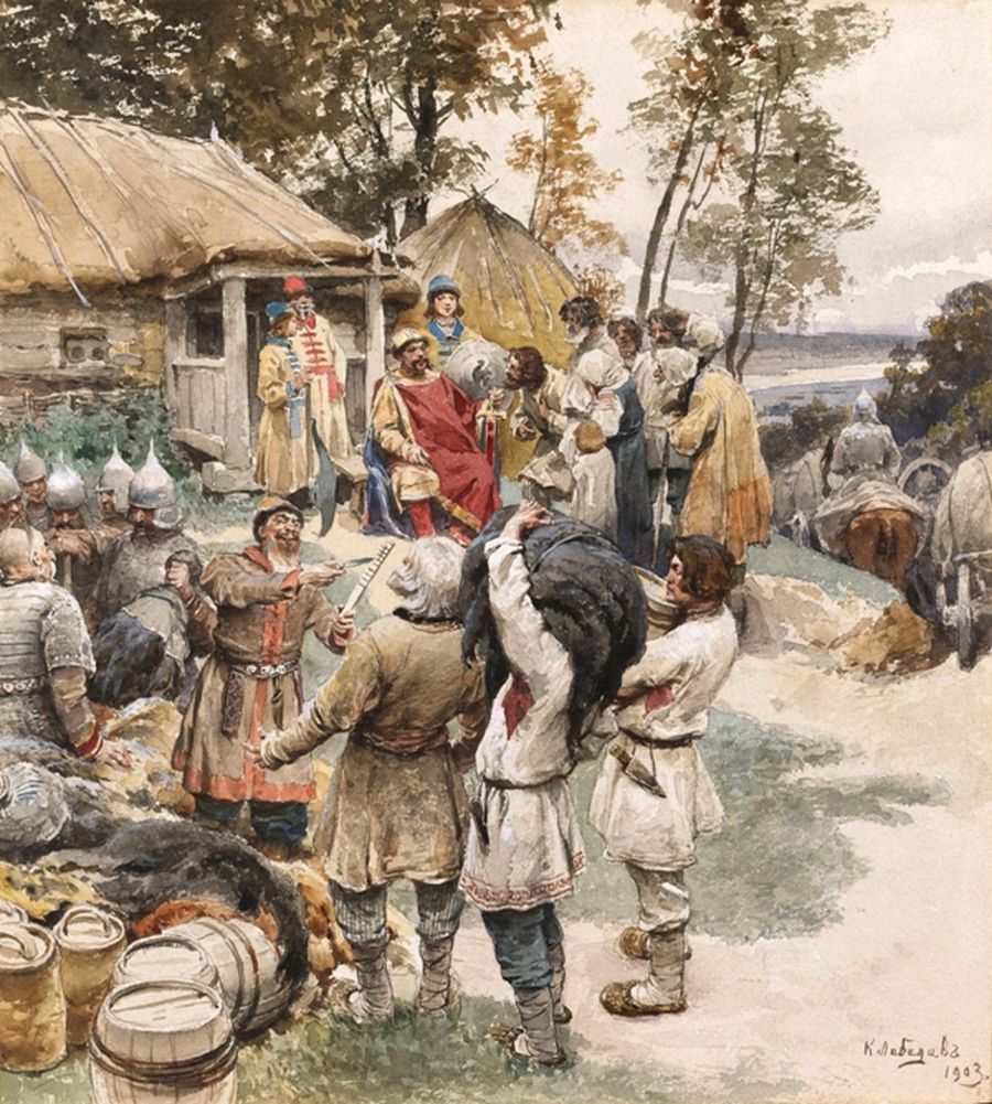 К. Лебедев, «Полюдье» (Князь Игорь собирает дань с древлян)
