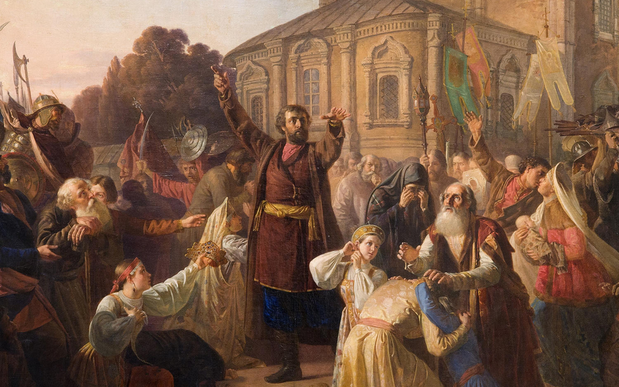 Михаил Песков. Воззвание Минина к нижегородцам в 1611 году (1861, фрагмент) / Русь на грани срыва: шведские наёмники Минина и Пожарского и временный царь Михаил Романов — Discours.io