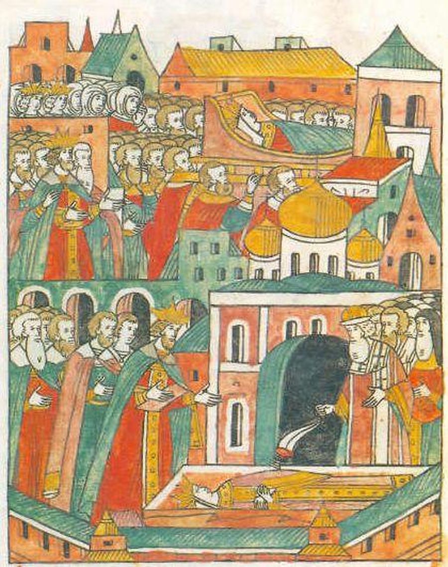 Погребение Анастасии (миниатюра Лицевого летописного свода) Погребение Анастасии (миниатюра Лицевого летописного свода)
