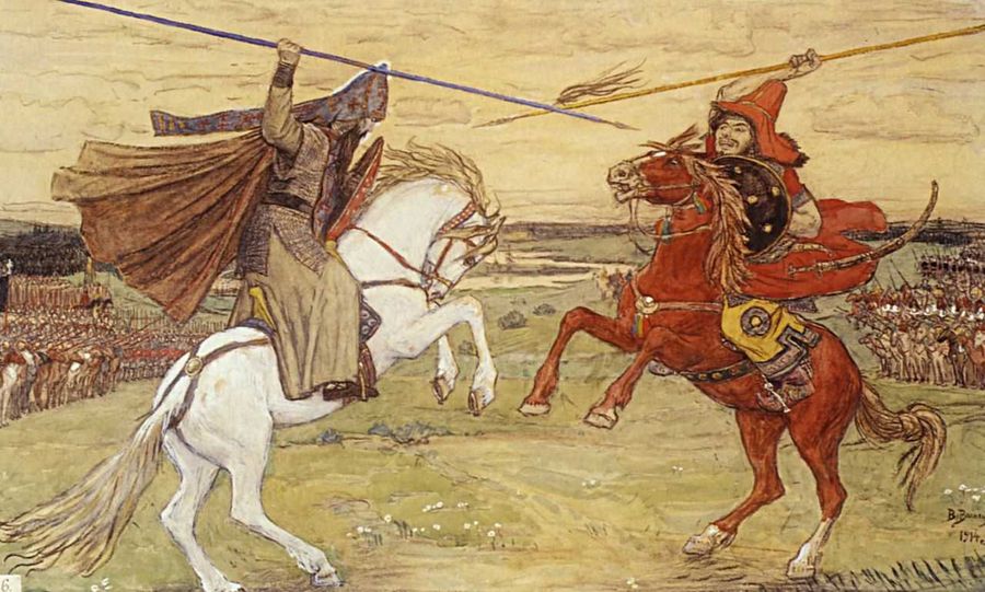 Поединок Пересвета с Челубеем. Васнецов В. М. / Wikimedia Commons Поединок Пересвета с Челубеем. Васнецов В. М. / Wikimedia Commons