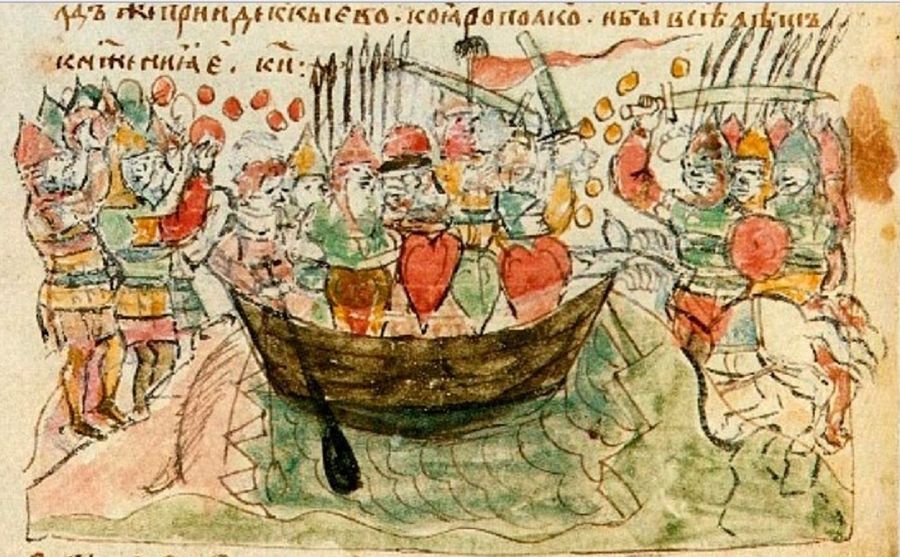 Гибель Святослава у Днепровских порогов. Радзивиловская летопись / Wikimedia Commons Гибель Святослава у Днепровских порогов. Радзивиловская летопись / Wikimedia Commons