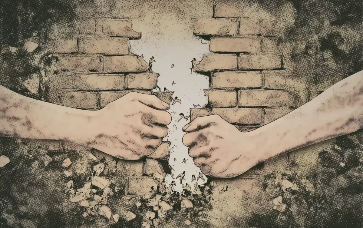 «Защищайте социальные институты. Именно они помогают нам сохранять нравственные ориентиры. Но им самим нужна помощь. Не говорите &#34;наши институты&#34;, пока не начали действовать от их имени. Институты сами себя не защитят» / Иллюстрация: Петр Самиздатов