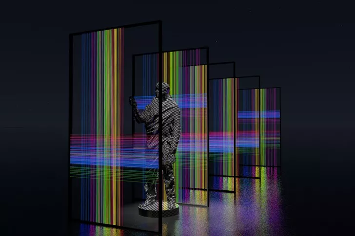 Художники Recycle Group работали над выставкой два года.  В финальной экспозиции представлено метафорическое исследование взаимоотношений человеческого и искусственного интеллекта / Фото: Манеж