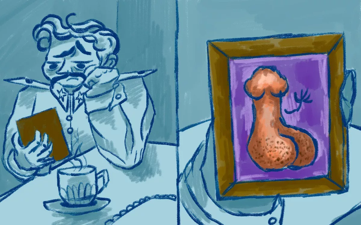 После памятного телефонного разговора с собственным членом в кофейне на Покровке у Картафанова возникли вопросы к самому себе и своей жизни. Что-то пошло не так, и он потерял внутреннюю связь с собой и, как следствие, с пенисом, что в итоге привело к побегу любимого органа за границу. По какой-то причине член не вырос патриотом и бросил страну и своего владельца в ответственный момент. / Иллюстрации анонимного художника специально для Дискурса.