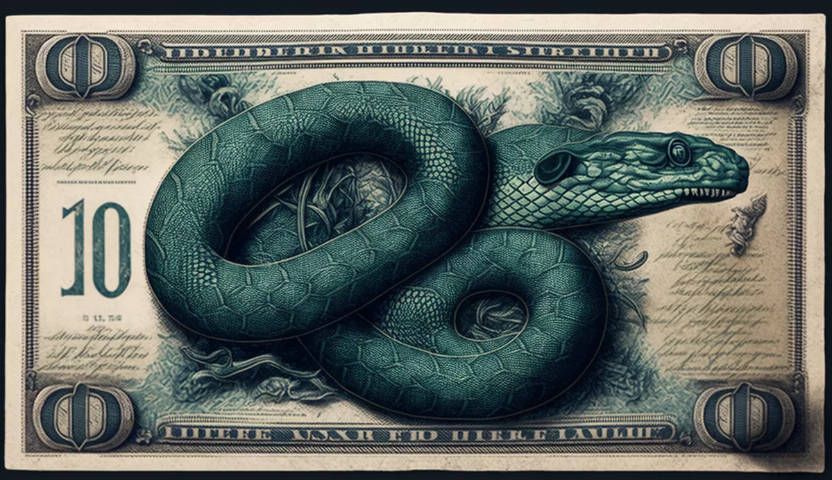 «В России не нужно следить за медийным и политическим образом человека. Его легко создать. В России нужно следить за движением финансов... В этом клубке змеи целуются друг с другом до тех пор, пока не получат возможность сожрать» / Иллюстрация: Midjourney