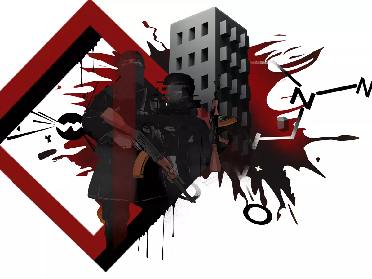«Помимо того что теракт наследует механизму осквернения, а смертник — сакральной жертве, феномен современного терроризма является продуктом современного общества, то есть общества информационного» / Иллюстрации: <a href="https://www.instagram.com/artem.illustration">Артем Беляев</a>