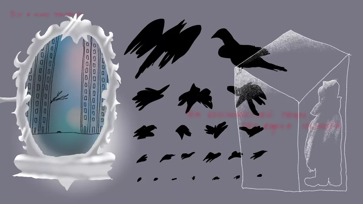 «Как будто синицы и воробьи вдруг запнулись в полете. Онемели, сдались и беззвучно выпали из облака прямо на карниз, на жухлую траву, вроде потерянных из кармана ключей, носовых платков или губных гармошек» / Иллюстрации: <a href="https://www.instagram.com/kurjalapa/">Юлия Важова</a>