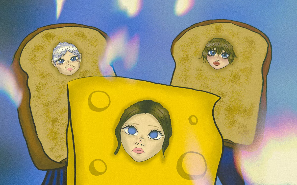 «Нынешнее поколение людей среднего возраста часто называют сэндвич-поколением. Этот термин происходит от аналогии с сэндвичем, где ломтики хлеба олицетворяют собой старшее и младшее поколения, а начинка — заботы и ответственность, лежащие на плечах среднего поколения». / Иллюстрация: <a href="https://www.instagram.com/skoropetka/">skoropetka</a>