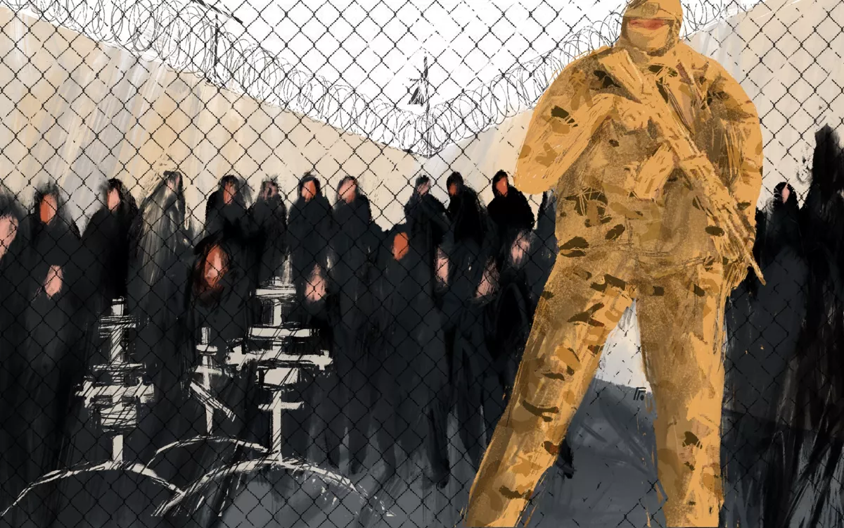 «Зэки молчаливо внимали Пригожину, а он возвышался над ними и вещал. Мне сразу пришла в голову сцена из „Маугли“, где старый питон Каа показывает бандерлогам Пляску Голода, чтобы затем съесть их». / Иллюстрации: Бера Гуляй