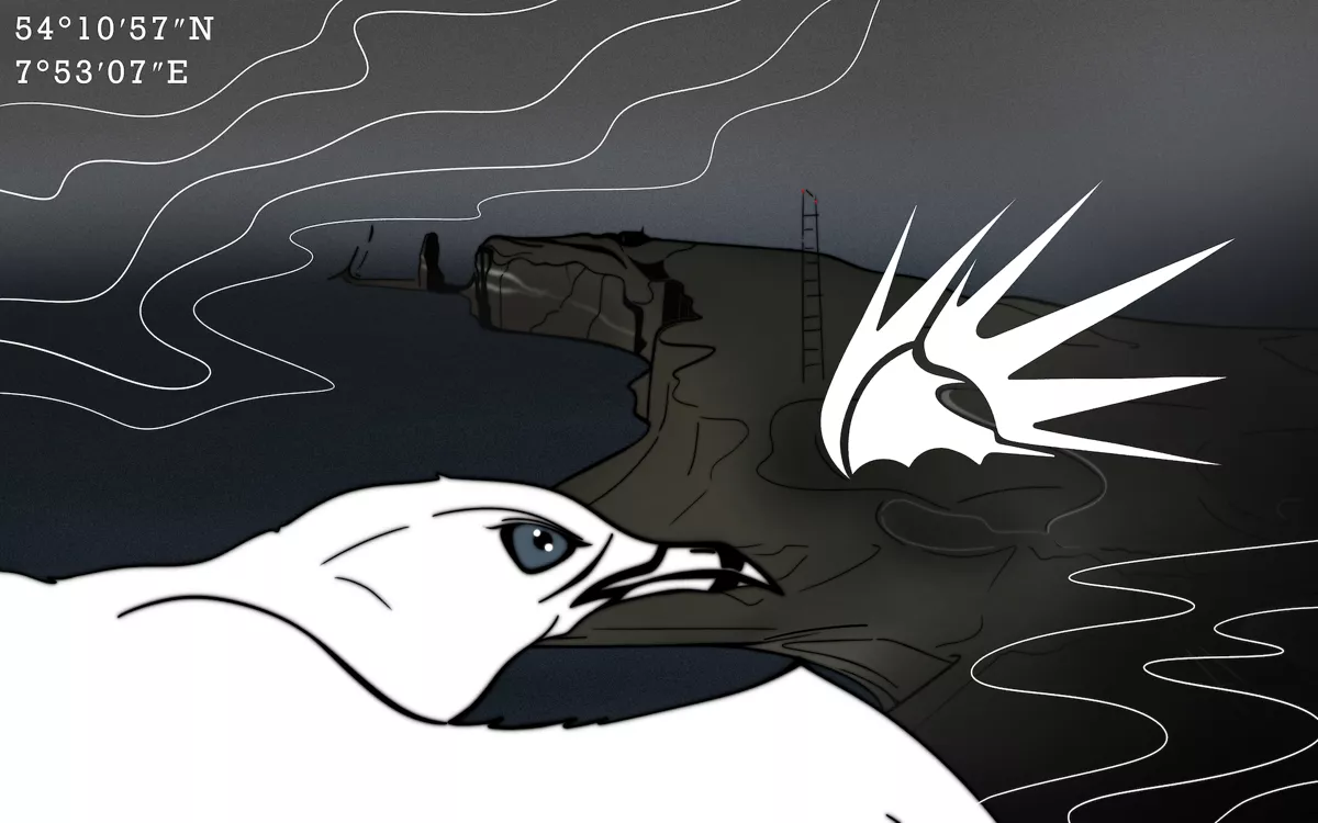 Чайка находит удобный ветер и летит за человеком / Иллюстрация: <a href="https://t.me/acutusart">острая</a>