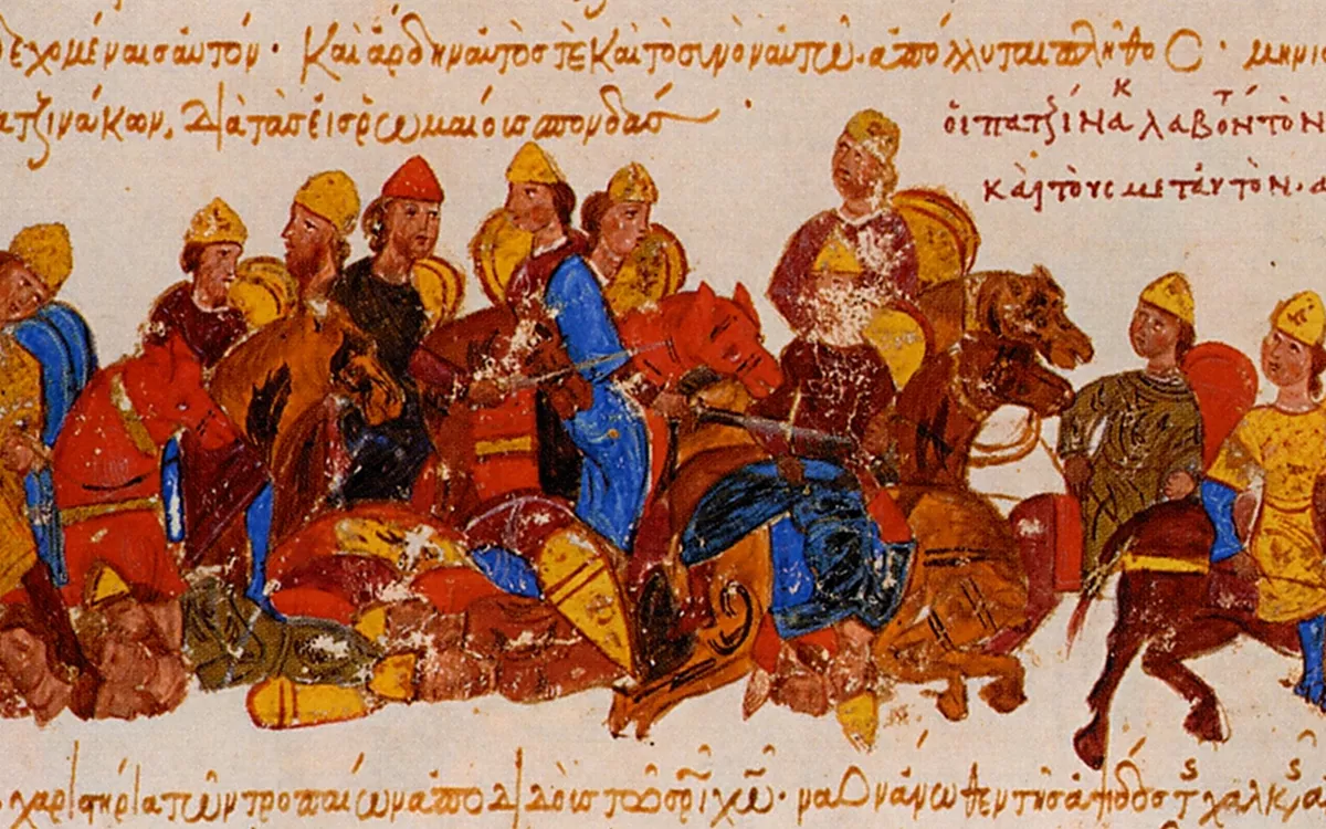 Печенеги убивают Святослава Игоревича. Рисунок из «Мадридского Скилицы», XI-XIII вв./ Wikimedia Commons