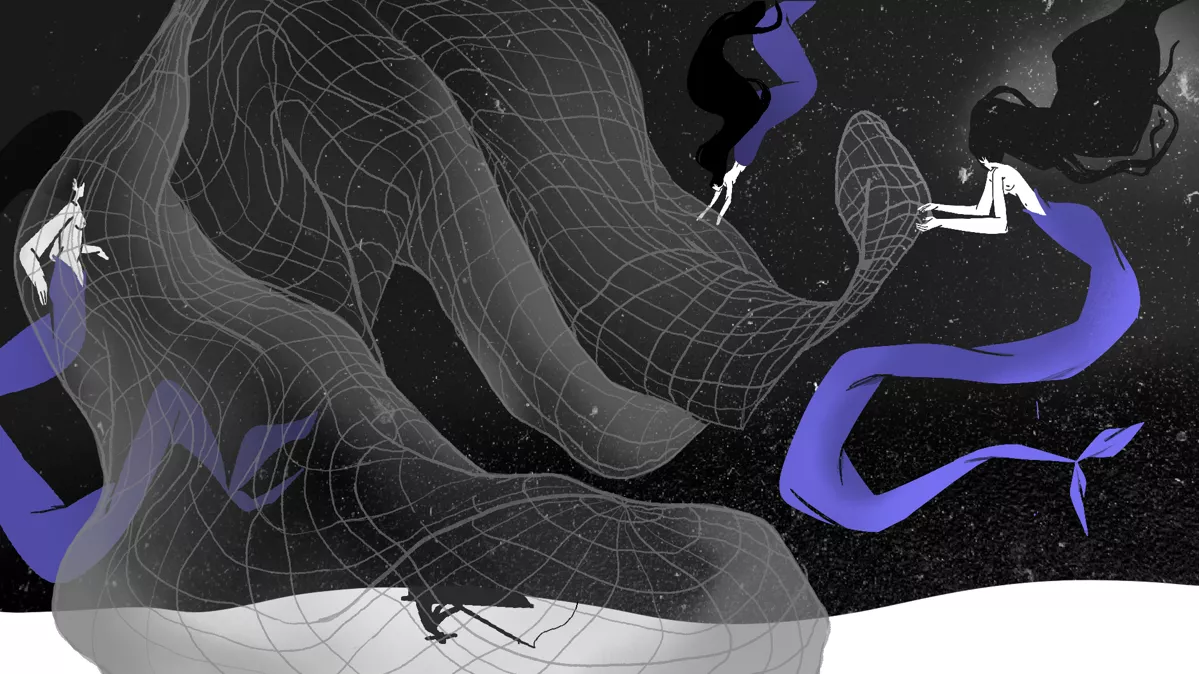 «И вот плывёт и, волны рассекая, она поёт. Судьба его всё ближе, всё ясней. Русалка за собою тянет, он за ней ступает… Никто его не видел больше средь людей!» / Иллюстрация: <a href="https://www.instagram.com/yaridze_sokolidze?igsh=MWQxOG54YzU5ZTg1NQ%3D%3D">Яра Сокольникова</a>