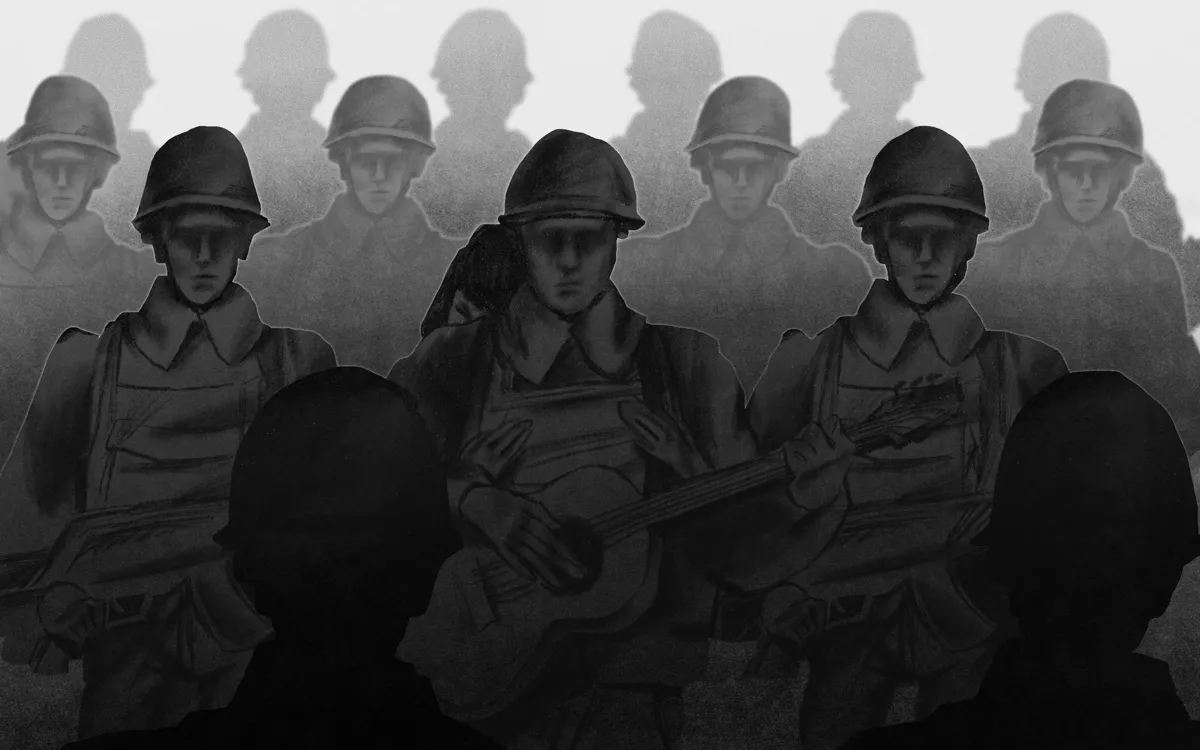 «Новая война наследует не только язык предыдущей, но и её травмы, её невысказанность и невозможность быть до конца понятой теми, кто остался в мирной жизни» / Иллюстрация: <a href="https://www.behance.net/veshadalesova" target="_blank">Веша Далесова</a>