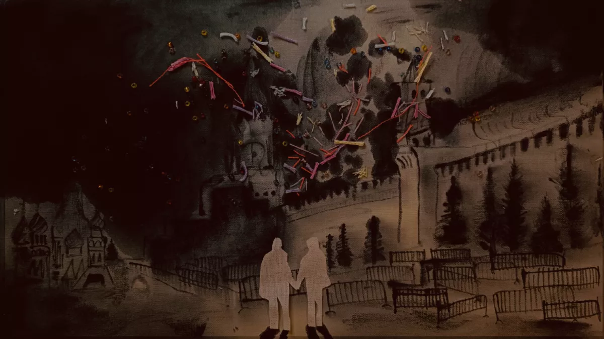 «Завтра не существует, в новостях — снова обыск, мы шагаем по плитам, над Кремлем фейерверки». / Иллюстрации: <a href="https://www.instagram.com/takoysyakoy_/" target="">Злата Улитина</a>