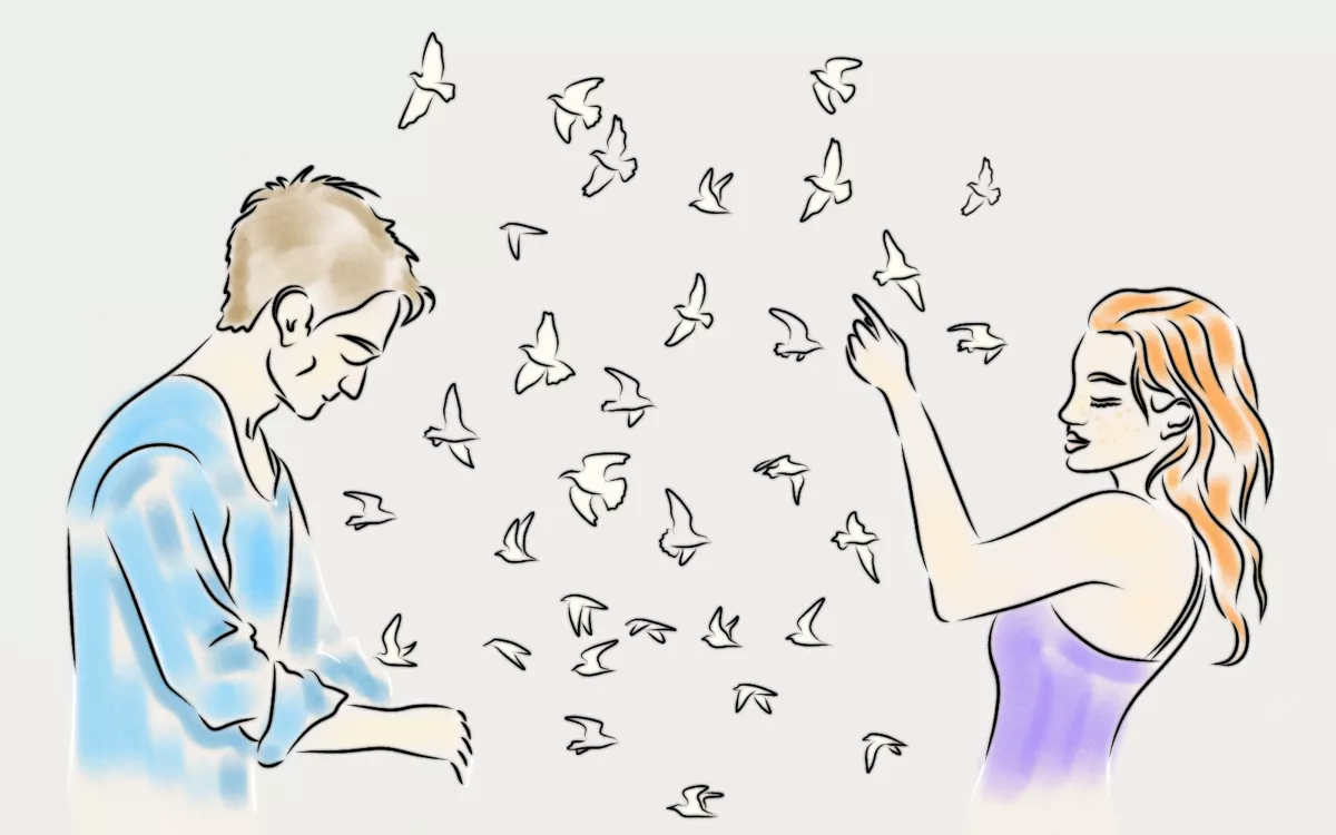 «Птицы вновь подтверждают свое присутствие в мире. Они снуют по небу, вспыхивают под ногами, кричат в ветвях, чернеют на проводах, — озадачивая, лишая покоя. Растревоженный, сбитый с толку, Михаил поддается кратковременному крылатому ожогу. А потом ненасытно читает птиц про себя, декламирует их вслух, пытаясь расшифровать послания». / Иллюстрации: <a href="https://vk.com/svetlaybelka_art">Марина Маркина</a>