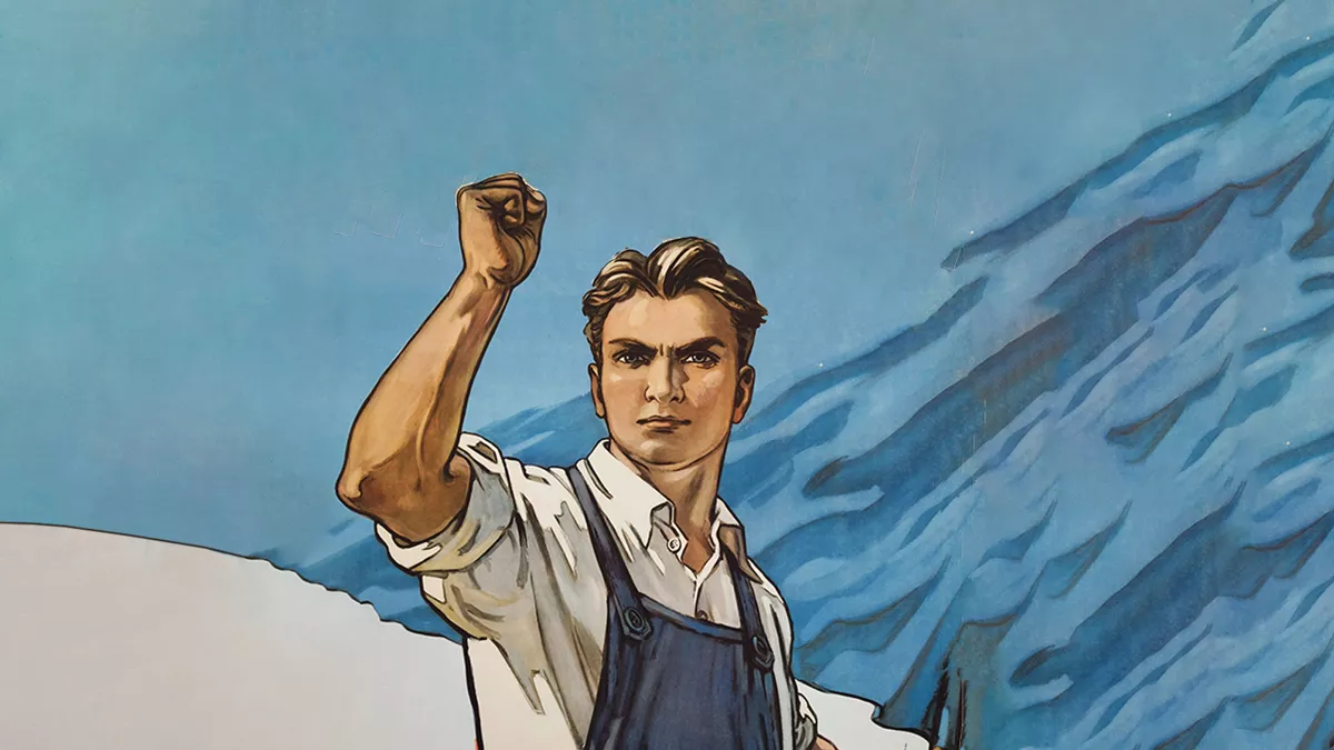 «Суть в том, чтобы удовлетворить запрос на адекватный, привлекательный образ героя-строителя, способного если не на подвиги, то хотя бы на что-то кроме рефлексии и созерцания хтонического мрака». Иллюстрация: фрагмент советского плаката «Мир! Отстаивать до конца!», А. Кокорекин, 1955